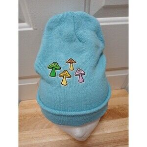 Neff Beanie Winter Hat Snowboard Skate Blue Happy Mushrooms Embroidered EUC